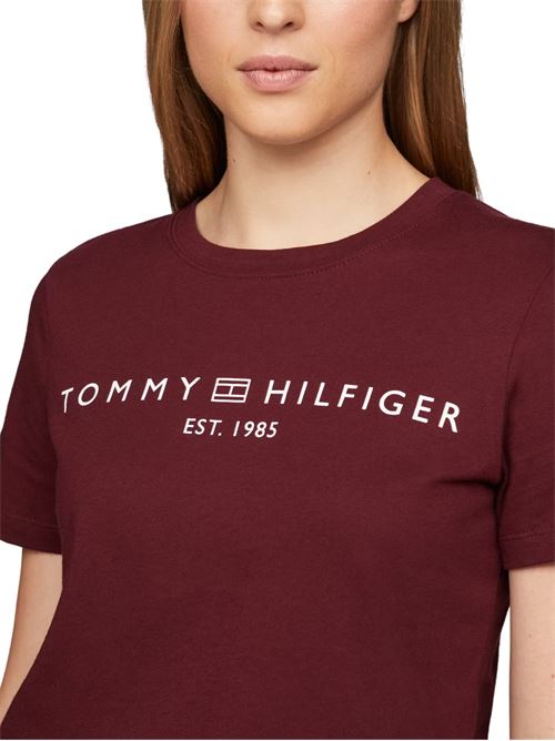 T-shirt donna bordeaux in cotone Tommy Hilfiger | WW0WW40276VLP